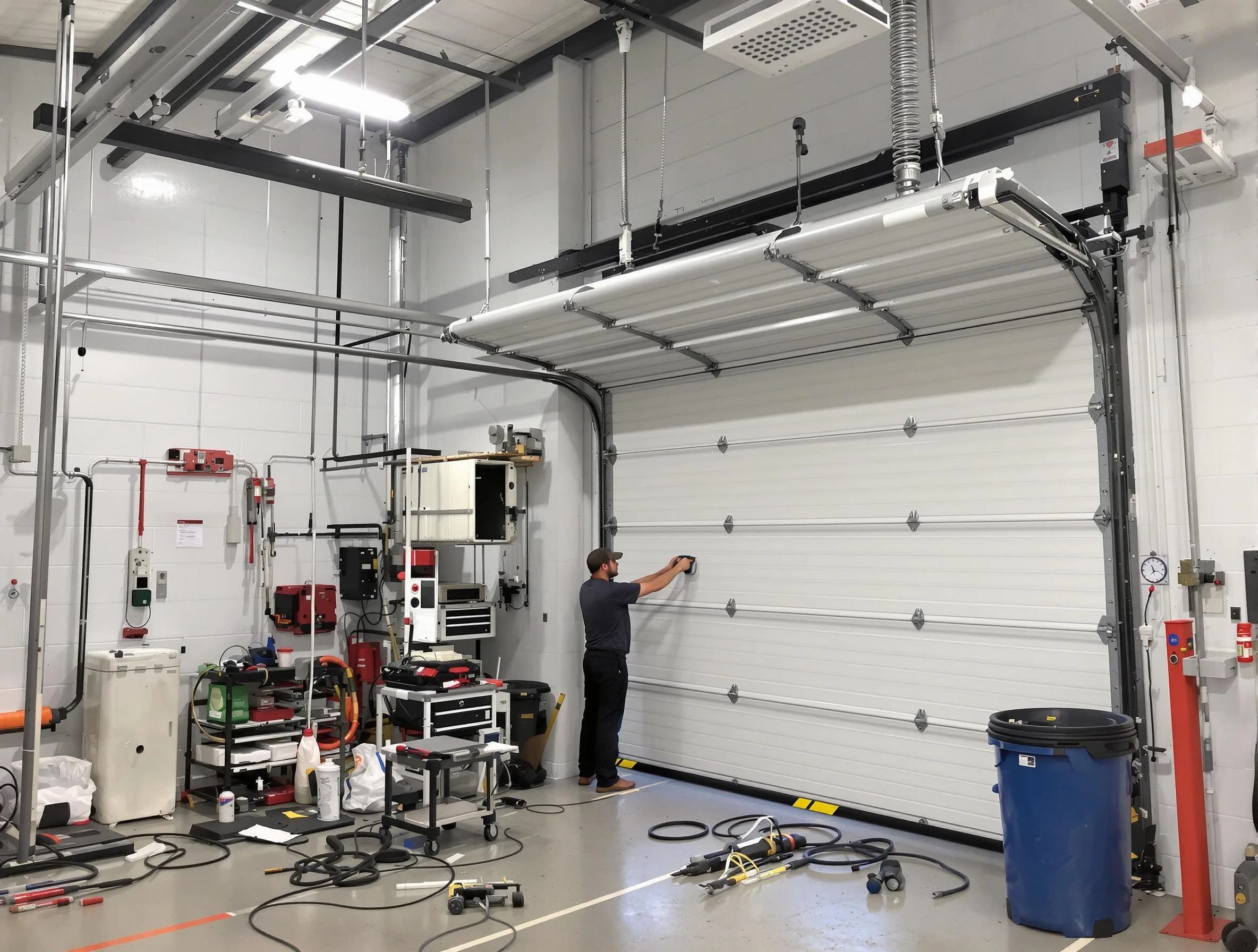 Littleton Garage Door Repair certified technician performing commercial door repair at a Littleton business facility