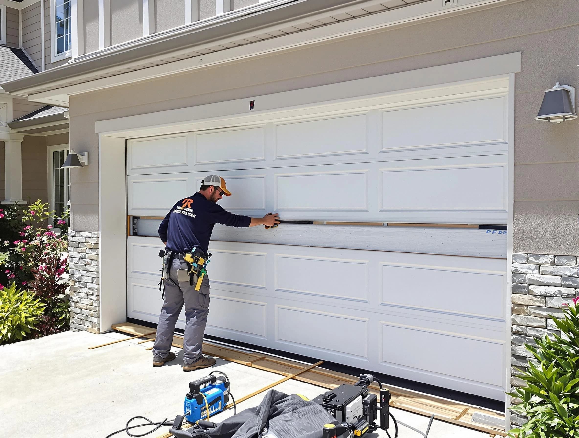 Littleton Garage Door Repair team performing complete garage door replacement at Littleton residence
