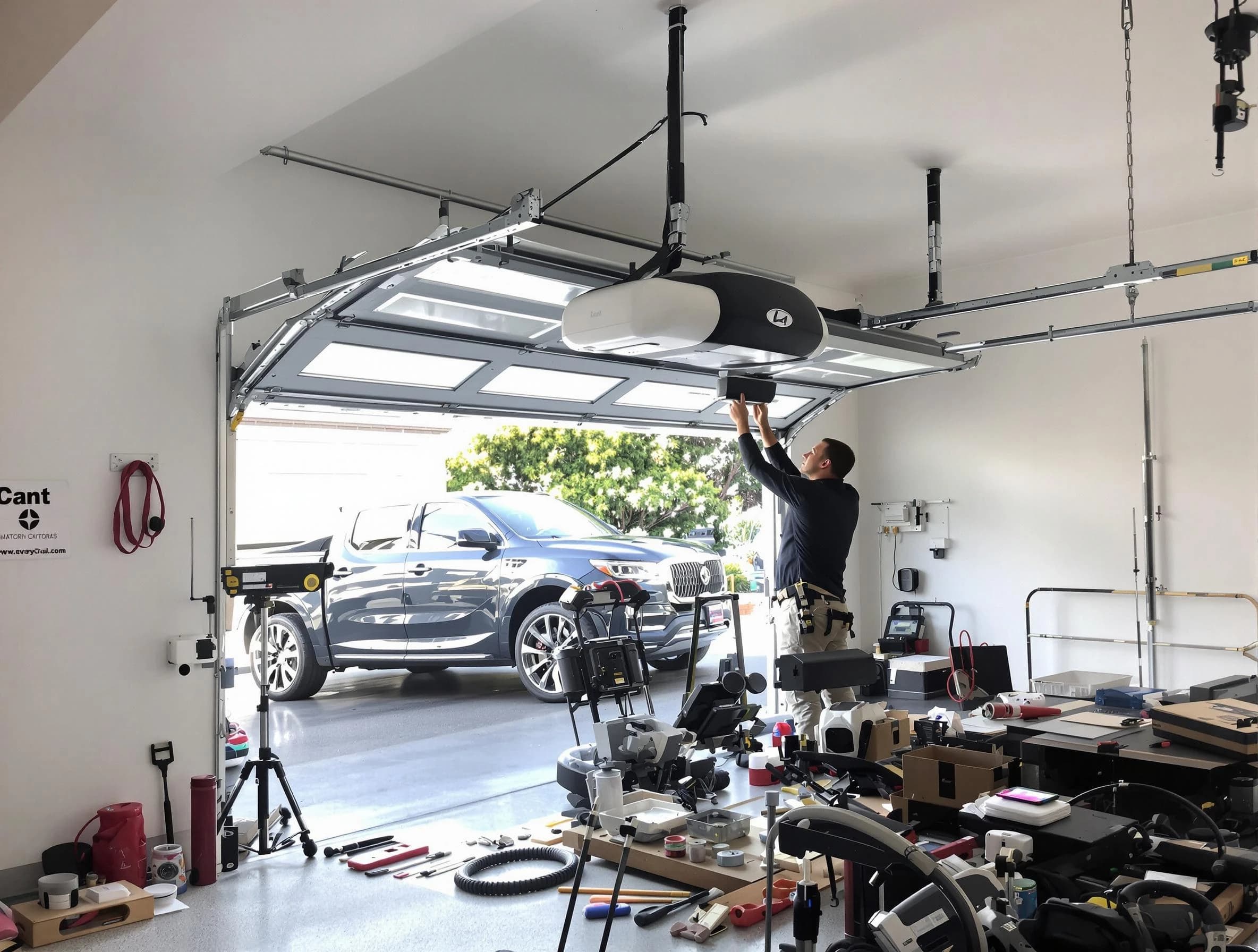 Littleton Garage Door Repair specialist installing smart garage door opener system in Littleton home