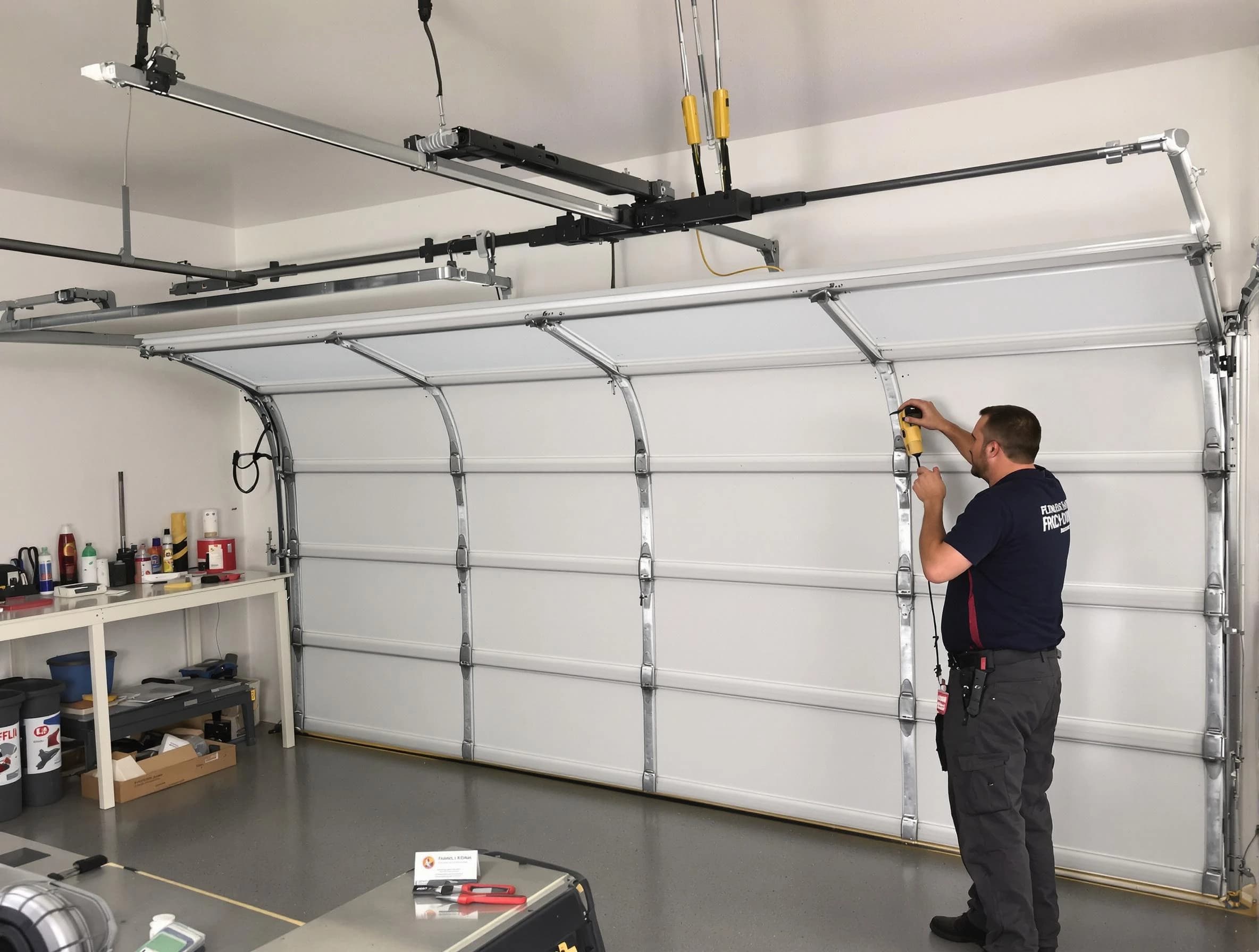Littleton Garage Door Repair certified technician performing overhead door system repair in Littleton
