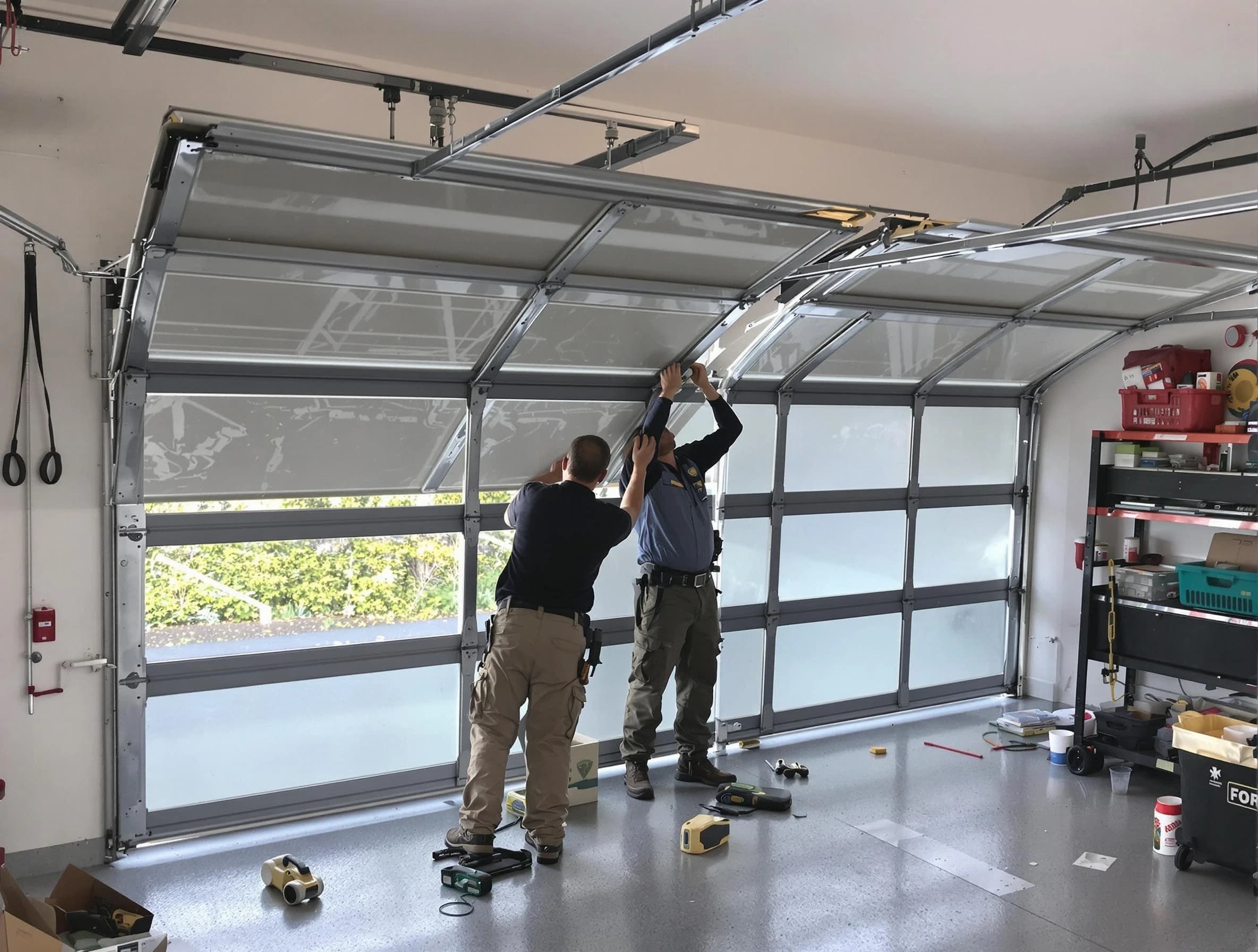 Littleton Garage Door Repair expert performing precise panel replacement on Littleton garage door