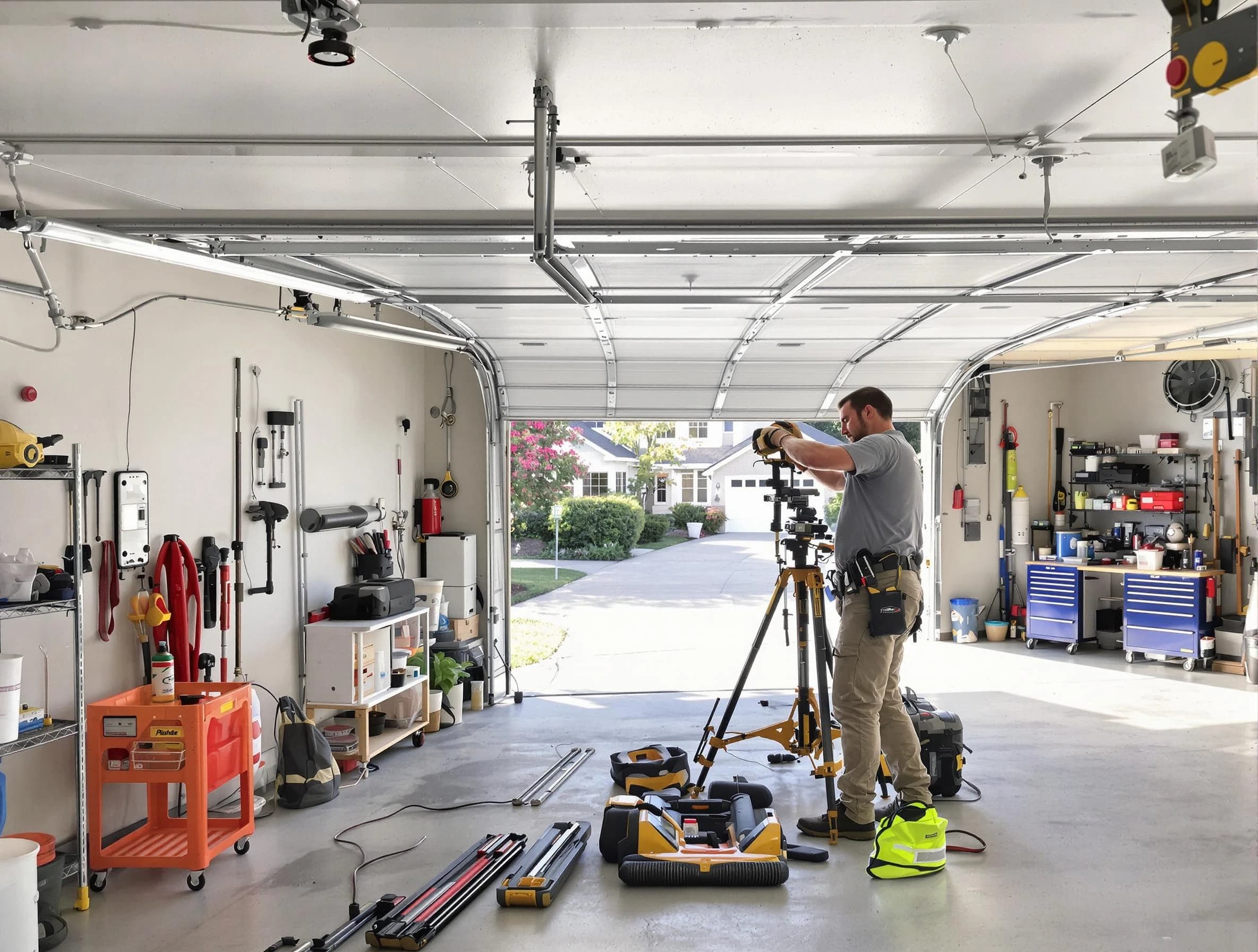 Littleton Garage Door Repair specialist performing laser-guided track alignment in Littleton
