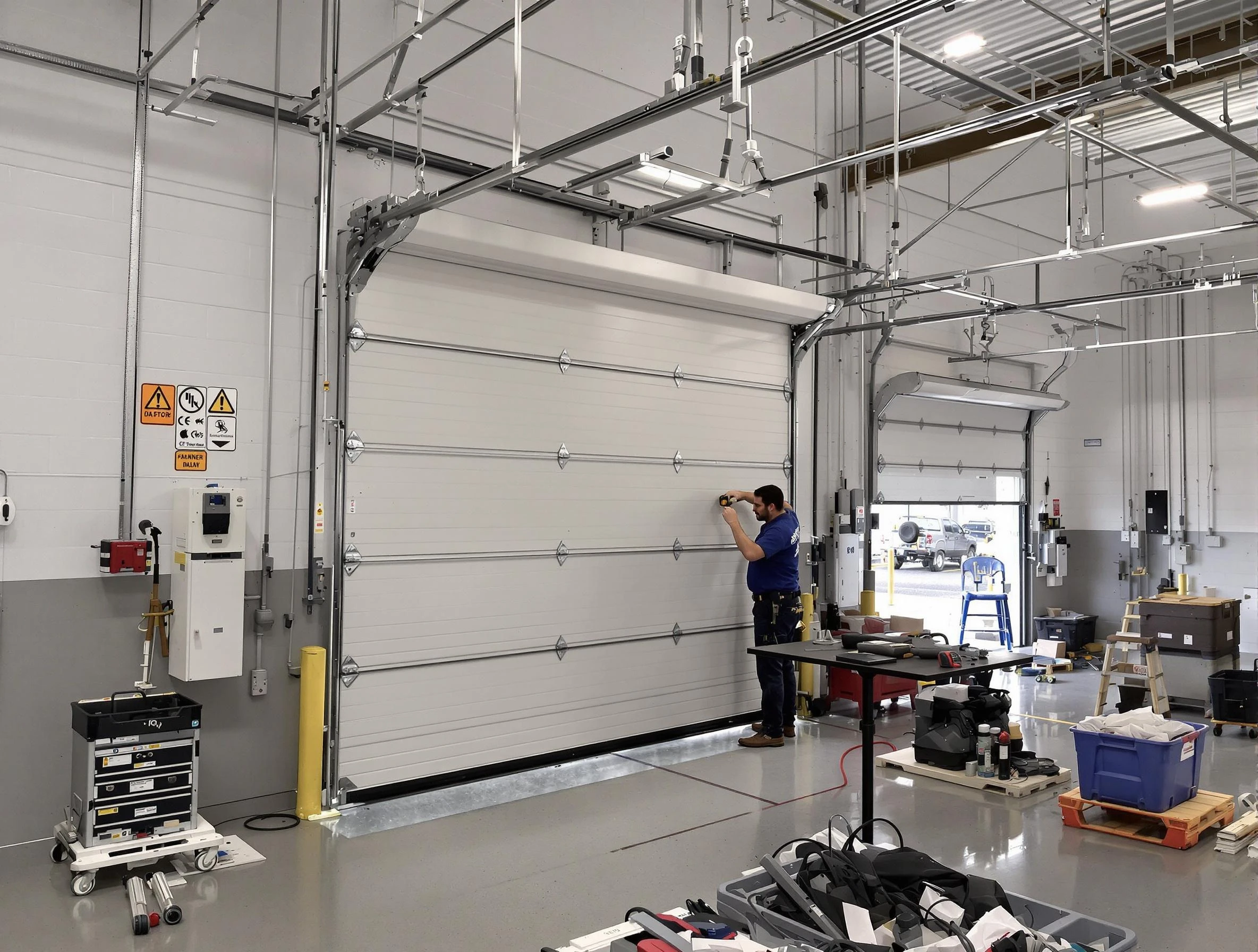 Commercial garage door repair being performed by Littleton Garage Door Repair expert in Littleton