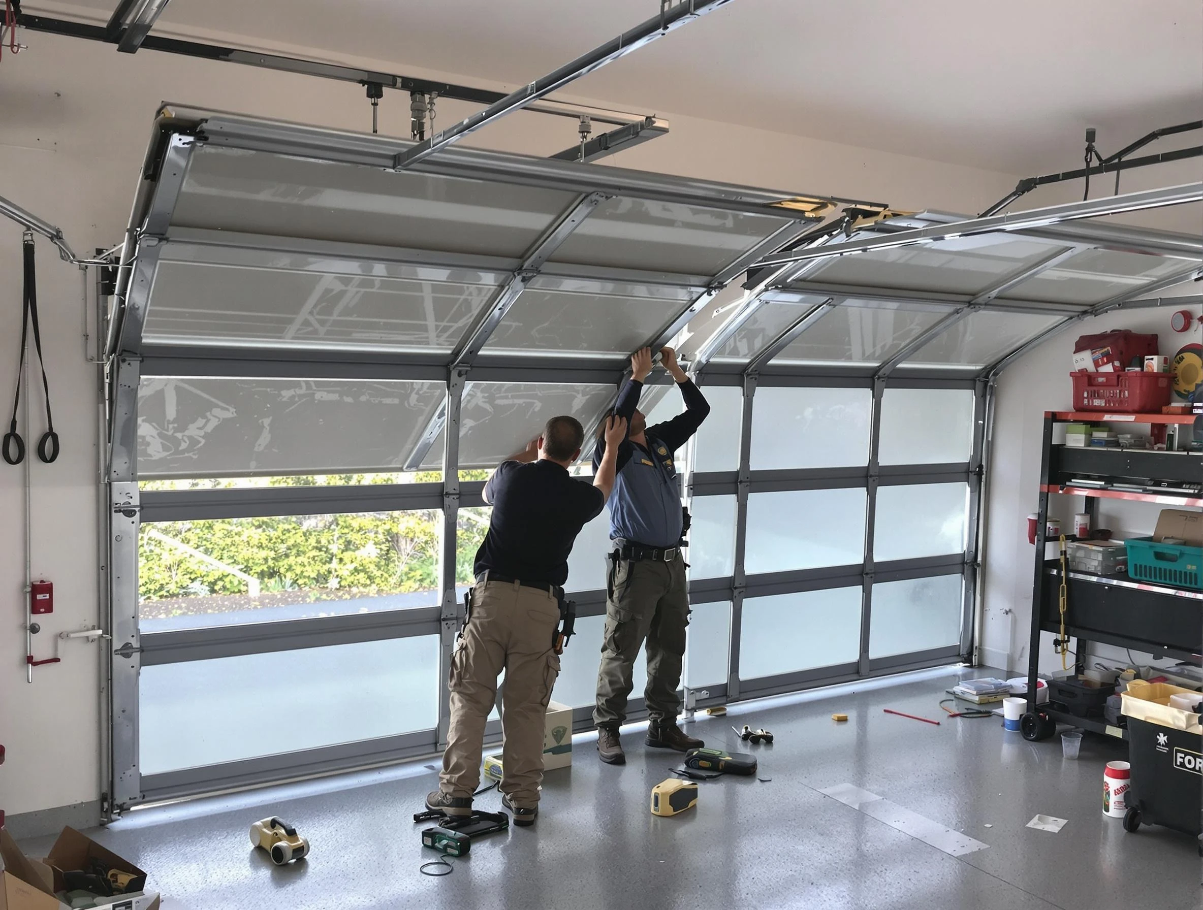 Littleton Garage Door Repair expert performing precise panel replacement on Littleton garage door