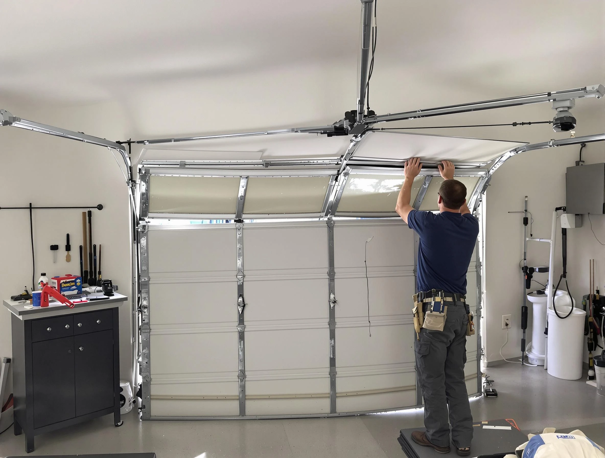 Littleton Garage Door Repair specialist performing precise section replacement on Littleton garage door